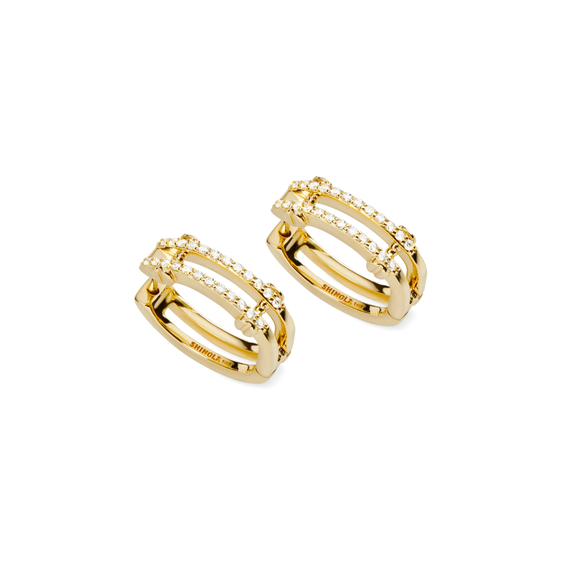Diamond Pave Rivet Double Row Hoop Earrings