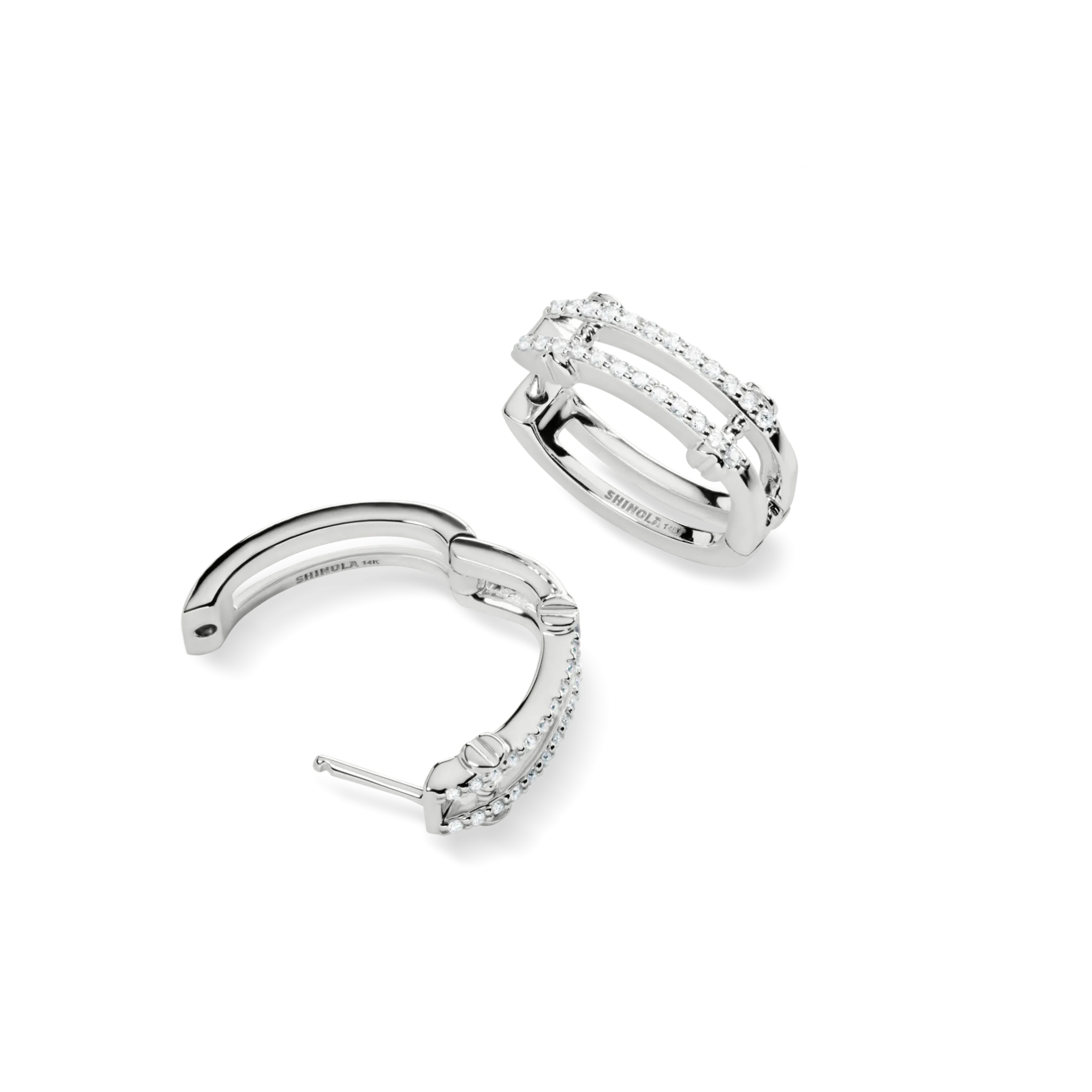 Diamond Pave Rivet Double Row Hoop Earrings