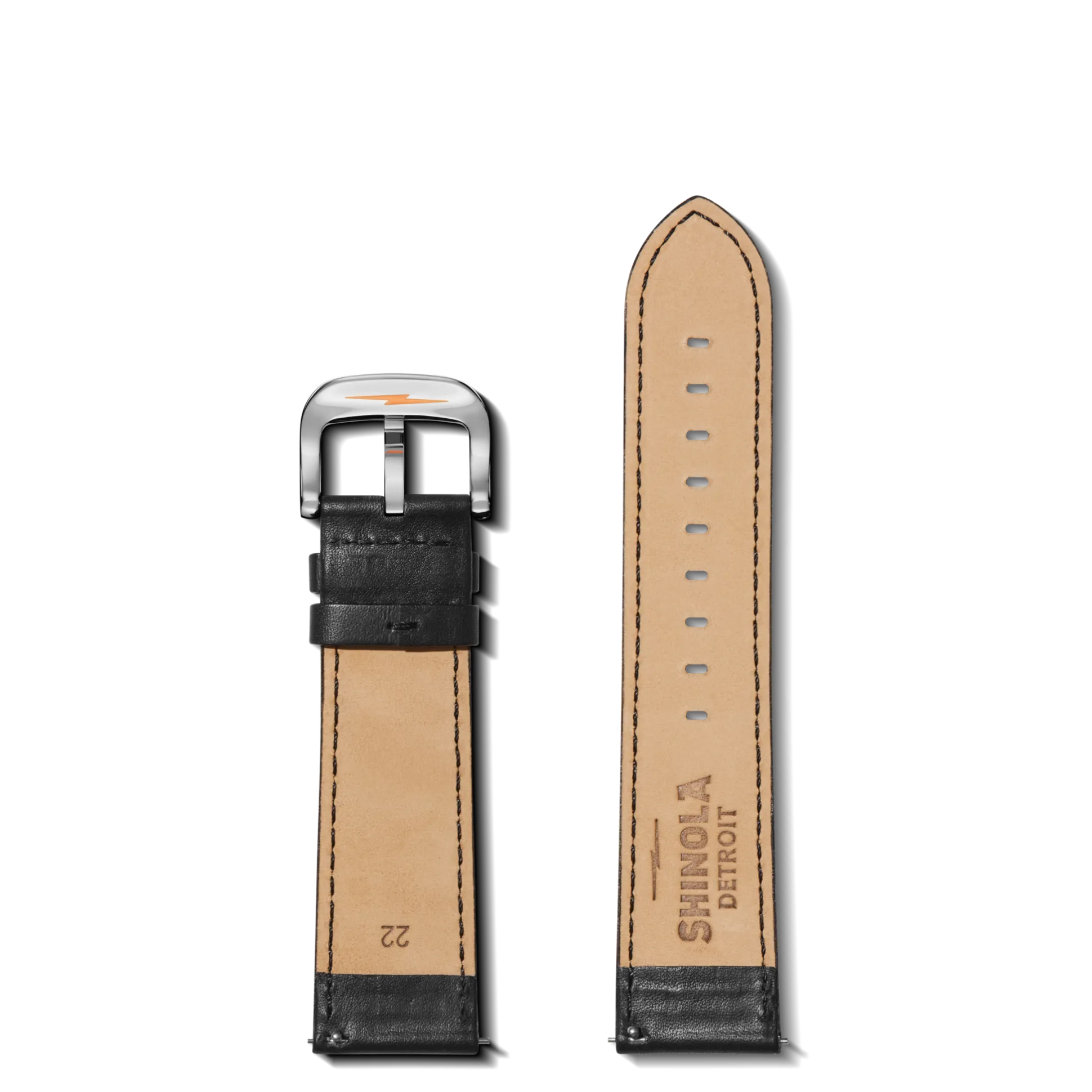 22mm Black Perforated Leather Watch Strap